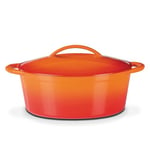 GSW Cocotte en fonte – cocotte de haute qualité avec couvercle, idéale pour mijoter, étuver et rôtir, également pour induction et four – Orange / Rouge, Fonte, 7 litres