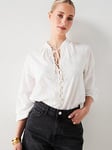 Mango Floral Embroidered Blouse With Bow, White, Size 8, Women