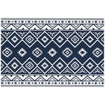 Outdoor Rug Vändbar Plastmatta Med Bärväska, Vattenavvisande, För Camping, Mörkblå + Vit, 182X274Cm