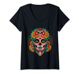 Womens Day of the Dead Lady Sugar Skull Dia De Los Muertos V-Neck T-Shirt