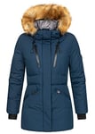 Geographical Norway Parka d'hiver à capuche en fourrure pour femme Bleu marine M