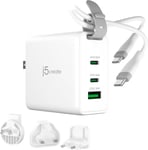 Chargeur USB-C 3 Ports 65W GaN avec Adaptateur de Prise de Voyage UK/EU/US/AU et câble de Charge USB-C,Compatible avec MacBook Pro/Air,iPhone 16/15,iPad,Galaxy S24 (JUP3565CV)