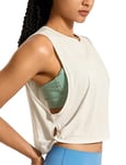 CRZ YOGA Pima Cotton Summer Gym Sleeveless Vest Tops for Women Light Elastic Running Crop Top Loose Crew Neck Yoga Shirt Ice Grey/White 16