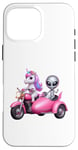 Coque pour iPhone 16 Pro Max Licorne et extraterrestre OVNI équitation une moto garçons filles femmes