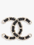 Susan Caplan Pre-Loved Chanel Logo Leather Chain Link Brooch, Gold/Black