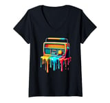 Womens Dripping Paint Art Vintage Radio Antique Radios V-Neck T-Shirt