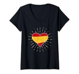 Womens Spain Spanish Flag Vintage Heart Espana Fan Retro V-Neck T-Shirt