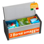 Avilia Banc de rangement pour collecte différenciée – Coffre porte-bagages économe en espace, avec 3 sacs en cadeau, idéal pour l'intérieur et l'extérieur, résistant aux intempéries, 85 x 34 x 39 cm,