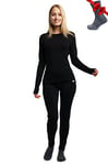 sous-Vêtements Thermiques Femme Laine Mérinos - Très Chaud Merino sous Vêtement Thermique Femme, Laine Merinos Pantalon Bas Et Maillot De Corps Femme (X-Large, 320 Black)