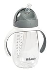 BÉABA, Biberon/Tasse d'apprentissage 2 en 1, Tasse Paille Enfant, 100% étanche, Anti-fuite, Facile à Ouvrir, Poignées amovibles, Tritan et Silicone, 300 ml, Gris Minéral