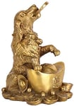 JYKFJ Zodiaque Chinois Lingot d'or Pur Laiton Chien Statues décor Figurine Feng Shui Richesse et Bonne Chance Sculpture pour la Maison et Le Bureau 1111