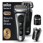 Braun Series 9 PRO+ 9577cc, Rasoir Électrique Pour Homme, 5 Éléments De Rasage, Tondeuse De Précision Intégrée, Station SmartCare, Étui PowerCase, 60 Min D'autonomie, Fabriqué En Allemagne, Argent