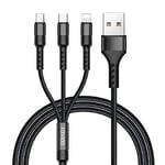 RAVIAD Multi Charger Cable, 3 in 1 Charger Cable 3A USB Fast Charging Cord [1.2M] Multi Charging Cable with Micro USB Type C Lightning Cable Connector for iPhone, Samsung, Huawei, Sony, LG, PS5-Black