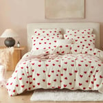 Sedefen Housse de Couette 220x240 Motif du cœur Rouge Blanc Peluche Flanelle Hiver Chaude Duveteuse Parure de lit 2 Personnes + 2 Taies d'oreiller 65x65 Filles Adulte Ado Linge de lit