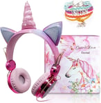 Kids Headphones, Unicorn Sparkly Rhinestone Childrens Headphones for Girls, Wire