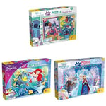 LISCIANI - LOT 3 Puzzles Disney 250 PIÈCES - LILO & Stitch + LA Petite SIRÈNE + LA Reine des NEIGES - Double Face à Colorier - Jeu Éducatif 7 Ans et Plus - Développe Réflexion et Créativité - 35x50cm