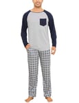 Jahetuul Pyjama à Manches Longues en Coton pour Homme Ensembles de Pyjama Homme 2 Pièces Vêtements de Nuit avec Pantalon à Carreaux Vêtements de Détente Doux et Confortable