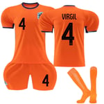 Gos- EM 2024 Fotbollströja Nederländerna Hem Orange 4 VIRGIL 4 VIRGIL XS