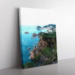 View Of The Coasta Brava In Spain Painting Modern Canvas Wall Art Print Ready to Hang, Framed Picture for Living Room Bedroom Home Office Décor, 50x35 cm (20x14 Inch)