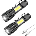 2-pack uppladdningsbar LED-ficklampa, kraftfull, professionell