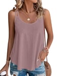 WNEEDU Tops sans Manches débardeur d’été Femmes Gilet de Cou Chemisiers décontractés lâches Chemises pour Femmes Gilets pour Dames Chemise Caraco débardeurs de Base Rose 2XL