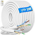 Cable Ethernet 20m,Cable Rj45 Cat 6 Extérieur 20 Mètres Haut Débit Câble en Vrac Cable Réseau 250MHz UTP(Unshielded Twisted Pair) Câble Internet très Long Blanc Câble Patch pour Routeur Modem