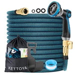 KETTOYA 50FT Expandable Garden Hose, Flexible Water Hose with 10-Pattern Spray Nozzle, Leak-Proof Retractable Heavy Duty Hose Pipe, 4-Layer Latex Core, Durable 3750D, Brass Alloy Connector, Kink-Free