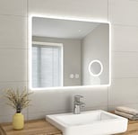 EMKE Led Bathroom Vanity Mirror - Thin Bathroom Wall Mounted Makeup Mirror with Shaver Socket, Bluetooth Speaker, LED Lights, 3-Fold Magnification, Touch Switch, Demister Pad 900 x 700 x 35 mm