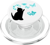 Cat Phone Grip Pop Up Holder,Blue Teal Butterfly Black Cat PopSockets PopGrip for MagSafe