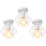 Axhup - 3 Pack Plafonnier Industriel Cage Métal Forme Diamant Lustre Suspension Luminaire Salon Couloir Blanc