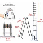 Chelle télescopique 5 m(2,5 + 2,5 m), pliable avec stabilisateur, échelle pliante antidérapante, échelle polyvalente en acier inoxydable de haute