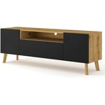 Meuble tv Noir mat fraisé/chêne artisan 160 cm luxi meuble Hi-fi sideboeard commode sur pied