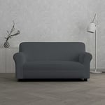 Italian Bed Linen “ Leslie” Sofa Cover, 95% Polyester + 5% Elastometer, Dark Gray, 2 Places