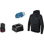 Hoodie chauffant ghh 12+18V xa, taille s avec adaptateur pour batterie, batterie + chargeur - Bosch