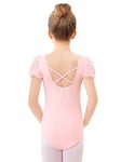 boruizhen Fille Justaucorps Gymnastique Tenue de Danse Classique Filles Manche Bouffante Justaucorps de Ballet pour Enfant Rose 3-4 Ans Sangle Croisée