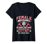 Womens Female Mechanic Girl Funny Auto Car Repair Garage Wife Girl V-Neck T-Shirt