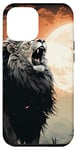 Coque pour iPhone 12 Pro Max Portrait rétro lion rugissant coucher de soleil arbres safari gardiens de zoo