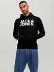 JackandJones Svart Jack and Jones logo hoodie herr (Black Reg /Large Print,M)