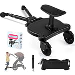 BugyKido Universal Buggy Board with Seat, Kiddy Board with Pram Organiser Bag, Pram Standing Board Compatible with Over 99% of Pushchairs, for Children from 2-6 Years, Load 55 lbs(Black)