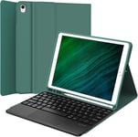 Etui Clavier Pour Ipad 9eme Generation Avec Touchpad, Azerty Clavier Avec Touchpad Pour Ipad 9e/8e/7e Generation 10.2"", Détachable Clavier Avec Porte-Crayon, Vert Foncé