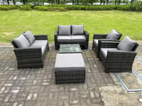 7 Seater High Back Rattan Sofa Set Square Coffee Table Garden Furniture 2 Seater Sofa Chairs Outdoor Patio