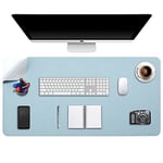 Tapis de Souris Grand, DOBAOJIA Sous Main Bureau XXL, Mouse Pad Mat Prolongé, Tapis de Portable, Tableau d'Écriture, Buvard de Bureau, Double Face Usage en Cuir PU Étanche, 90 x 43cm Bleu Clair/Argent