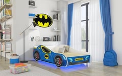 Lasten sänky ADRK Furniture Led Batcar, 80x160 cm, sininen