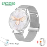 Montre Connectée De Sport Ndavid Pour Femme,Horloge,Bluetooth,Appel,Gps,Suivi Du Mouvement,Fréquence Cardiaque,Pression Artérielle,Android,Ios, - Type White Mesh