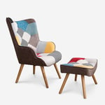 Fauteuil patchwork design moderne avec pouf repose-pieds Patchy Plus