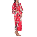 Kimono Robe Morgonrock i mjuk siden - Morgonrock Nattrock Morgonrock Sovkläder med 3/4 ärm Röd M