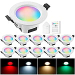 GEYUEYA Home 9W Led Downlights Spotlights, 9W LED Recessed Ceiling Lights WiFi Bluetooth Mesh RGBCW RGB White CCT 2700K-6500K Color Change Aluminum Spotlights Alexa Google Home for Home - 10 Pack