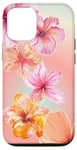 Coque pour iPhone 14 Rose et bleu dégradé hibiscus floral mignon aura été