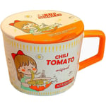 Ramen-skål med lock, mugg för snabbnudlar, stor soppskål i keramik med handtag, söt ramen-skål, present till ramen-älskare. (Orange)