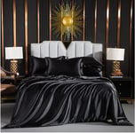 Luofanfei Parure de lit 240x260 Noir Adulte 2 Personnes Satin Sets de Housse de Couette Unie Ensembles Literie Modern Uni Noire Linge de Lit avec Fermeture éclair et 2X 65x65cm Taies d'oreiller